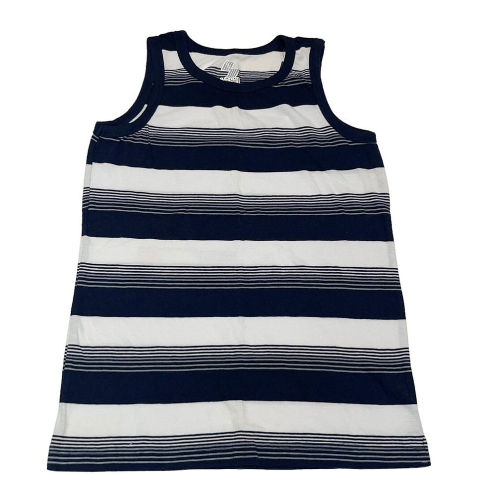 Place Sport Boys Youth Sleeveless Shirt Navy Blue White Striped Size‎ Medium NWT